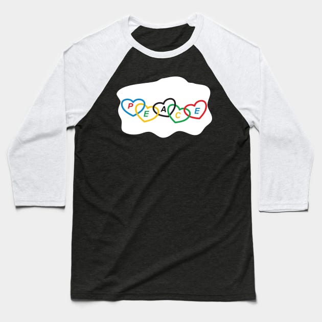 Hearts with Olympic colors and text "peace" Baseball T-Shirt by GiCapgraphics